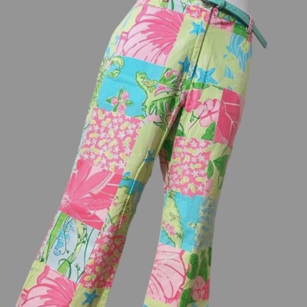 Vintage Lilly Pulitzer Patchwork Print Cropped Pant size 8, Coastal Beach Theme
